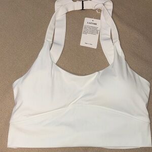 LAZYSHE Longline bikini- sports bra style - white- removable pads- contour NWT